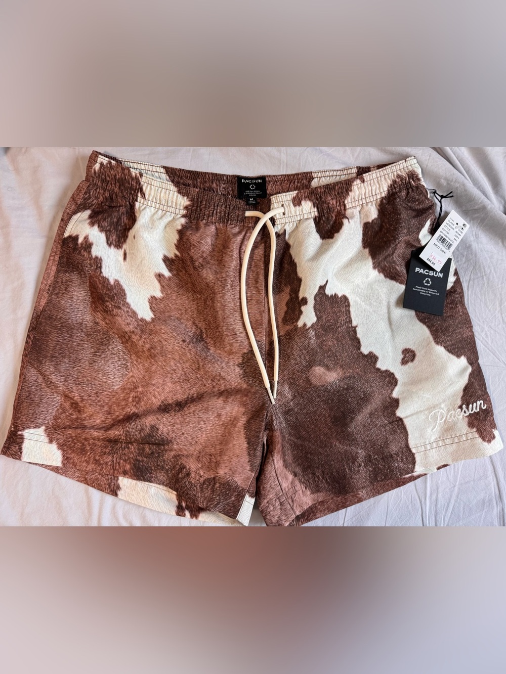 PacSun Brown and Cream Cowprint Men’s Swim Shorts